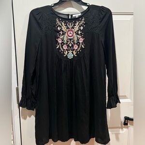 JODIFL Black Dress with Pink and Beige Embroidery NWT